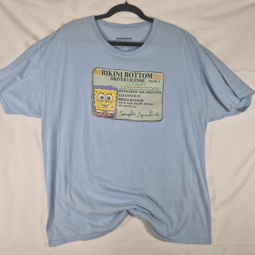 SpongeBob SquarePants Driver License Graphic T Shirt Nickelodeon Blue Size XL